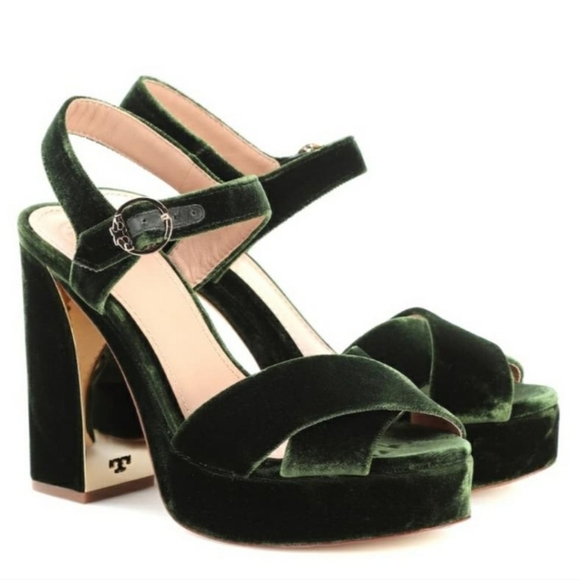 Tory Burch Banana Leaf Velvet Heel with Gold Hardware - Picture 3 of 3